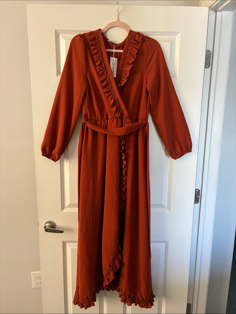 Simplee Apparel Rust Ruffle Wrap Maxi Dress
